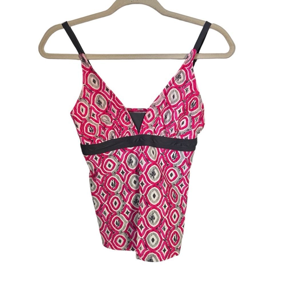 Free Country Womens Sz S Pink Dark Gray Swimwear Layered Printed Tankini Top